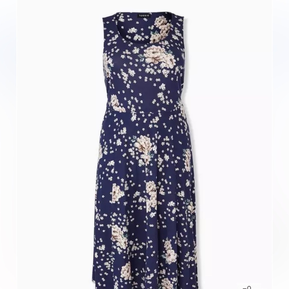 New!‎ Torrid sz 2 Navy Floral Midi Studio Luxe Ponte Dress 2X